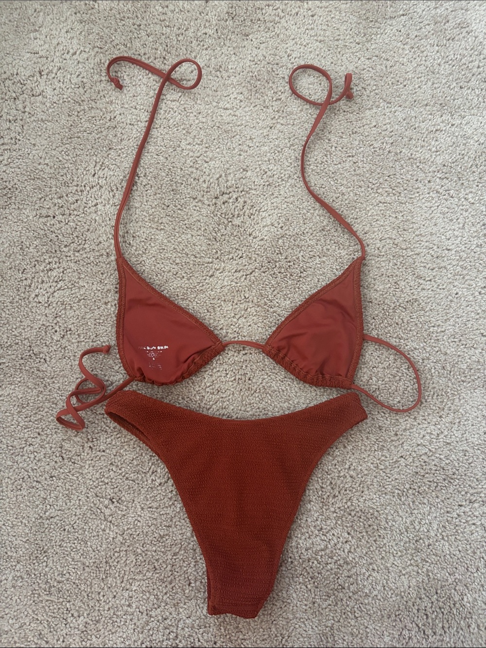 PacSun Rust Red Textured Triangle Bikini Set - Picture 2 of 3
